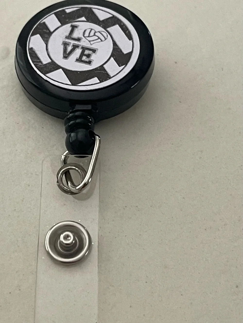 Black Retractable Badge Reel with LOVE Graphic